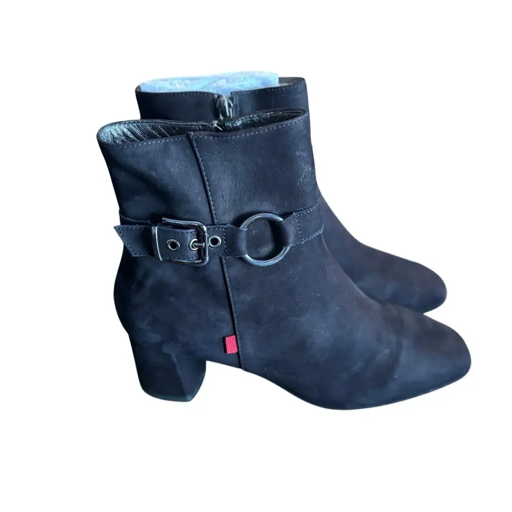 Marc Joseph Madison Boots 7.5 Black Suede NWT Heel Buckle Capsule Academia Prep